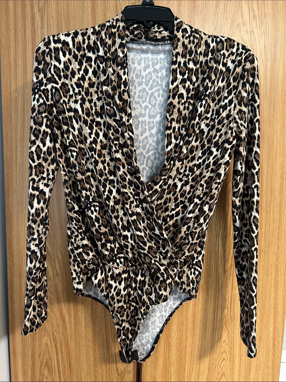 SHEIN Leopard Print Long Sleeve Wrap Bodysuit in Brown and Black